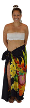 Island Style Batik Sarong with Hand-Painted Tropical Bouquet on Black
