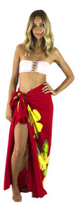 Island Style - Hand-Painted Batik Sarong - Full-Size (48" x 72") - Tahitian Plumeria - Red