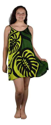 Bali Dress Short - Monstera - Black Green