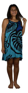 Bali Dress Short - Monstera - Blue/Lt Blue