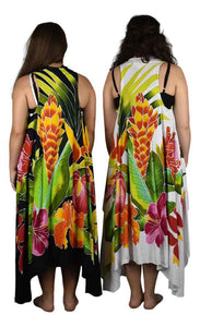 Magic Sarong - Rounded Corners - Handpainted Black Tropical Bouquet