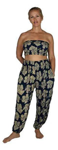 Pant with Bandeau Top - Hibiscus - Navy and Cream