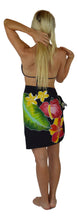 Island Style - Batik Half Size Sarong - Black with Tropical Bouquet & Ginger