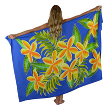 Island Style - Hand-Painted Batik Sarong - Full-Size (48" x 72") - Plumeria - Blue