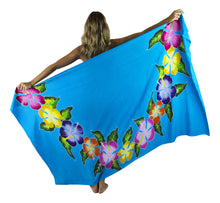 Island Style - Hand-Painted Batik Sarong - Full-Size (48" x 72") - Hibiscus Lei - Turquoise