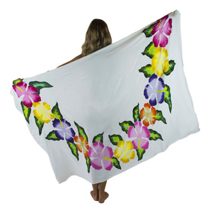 Island Style - Hand-Painted Batik Sarong - Full-Size (48" x 72") - Hibiscus Lei - White