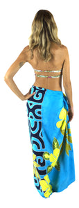Island Style - Hand-Painted Batik Sarong - Full-Size (48" x 72") - Tahitian Plumeria - Turquoise