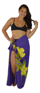 Island Style - Hand-Painted Batik Sarong - Full-Size (48" x 72") - Tahitian Plumeria - Violet