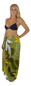 Island Style - Hand-Painted Batik Sarong - Full-Size (48" x 72") - Tiare Garden - Green