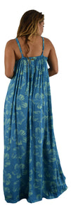 Bali Long Dress - New Hibiscus - Palace Blue / Nile Green