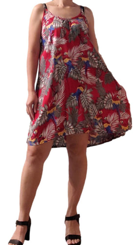 Bali Dress Short - Parrot - Red - Batik