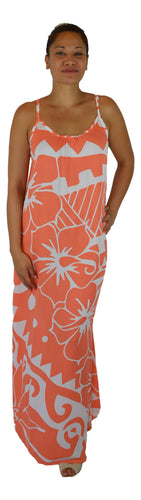 Aloha Royale - Bali Dress- Long - Hawaiian Hibiscus - Orange