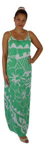 Aloha Royale - Bali Dress- Long - Hawaiian Hibiscus - Green