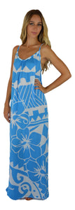 Aloha Royale - Bali Dress- Long - Hawaiian Hibiscus - Turquoise