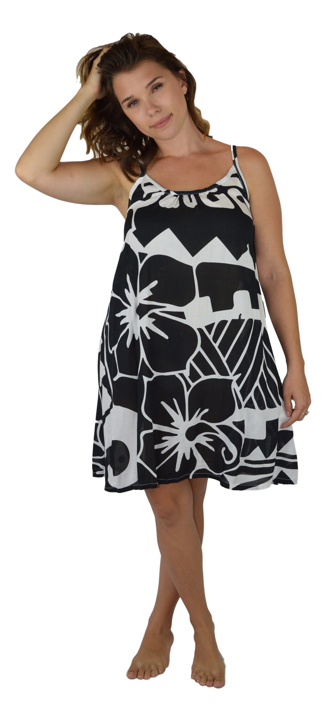 Aloha Royale - Bali Dress - Short - Hawaiian Hibiscus - Black