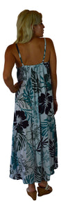 Holoholo - Bali Dress - Paradise Hibiscus - Blue - Long