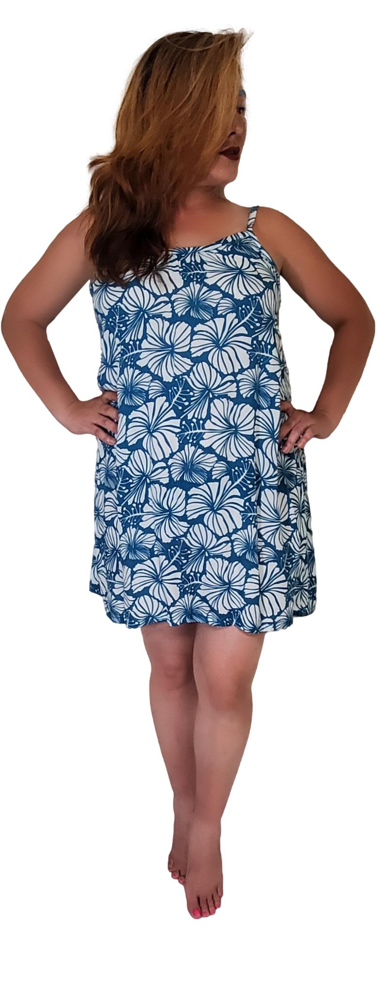 Bali Dress - Short - Hibiscus - Mosaic Blue