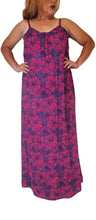 Bali Dress - Long - Hibiscus - Dark Pink - Blue