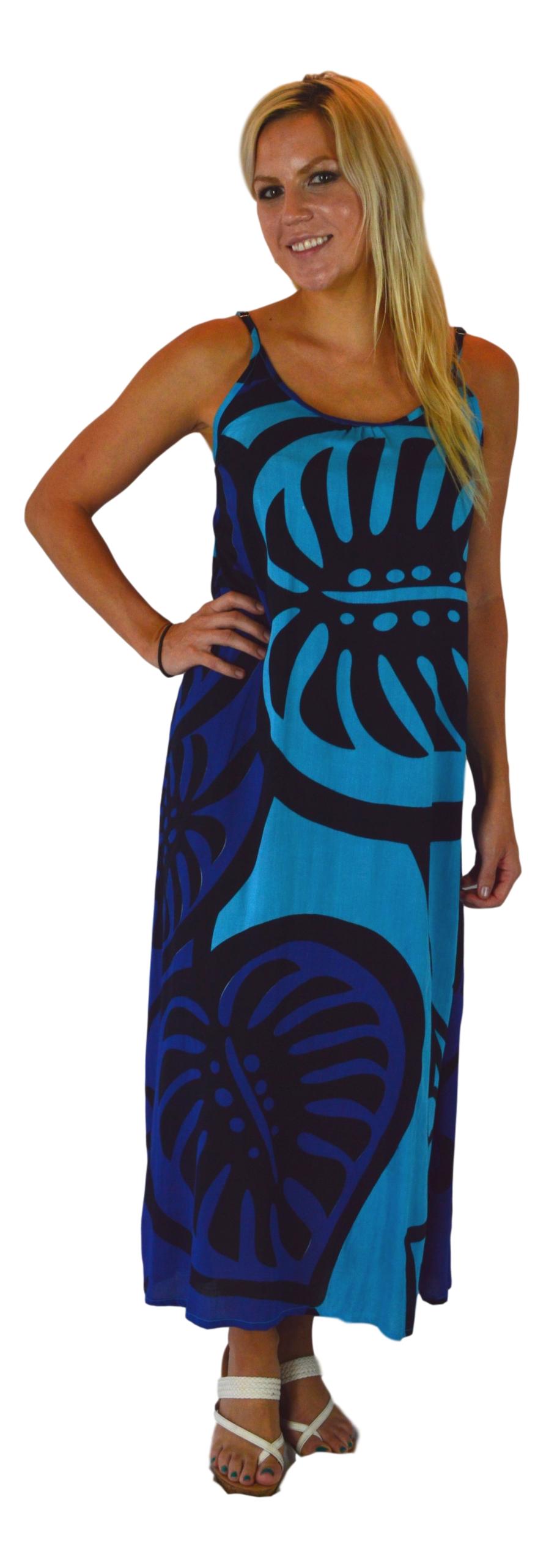Bali Dress - Long - Monstera - Blue
