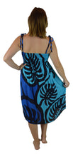 Island Style Elastic Dress - Bold Monstera (Blue)