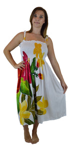 Island Style - Batik Dress  - White w/ Hibiscus Design