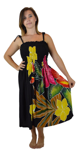 Island Style - Batik Dress  - Black w/ Hibiscus Design