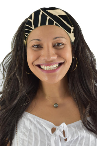 Headband Scrunchie Set - Hawaiian Turtle - Black and Creme