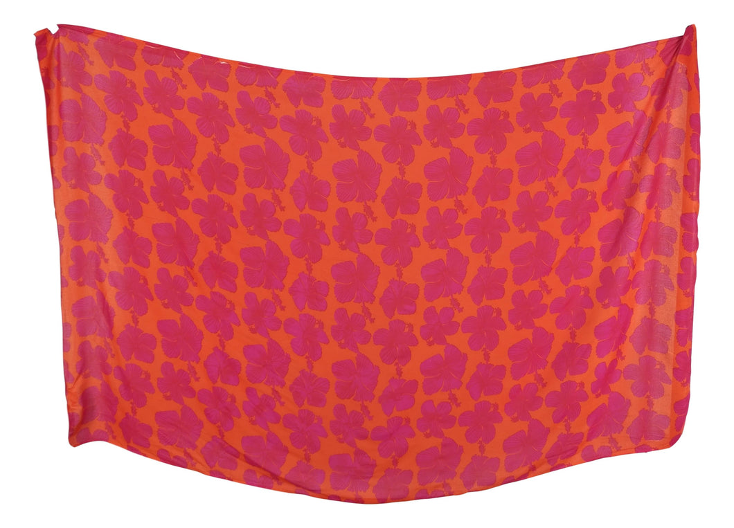 Island Style - Full Sarong - Hibiscus - Red / Background -Orange