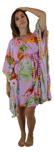 Secret Beach - Haiku Kimono - PomPom - Hibiscus Pineapple - Pink