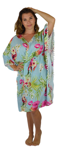 Secret Beach - Haiku Kimono - PomPom - Hibiscus Pineapple - Blue