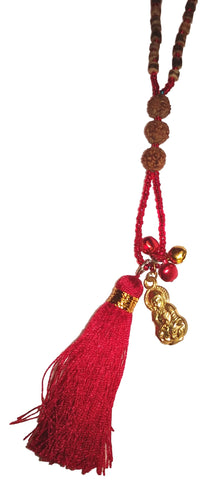 Jewelry - Mala Necklace with Budha, Bells, and Tassel - Red