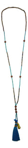 Jewelry - Mala Necklace with Buddha, Bells, and Tassel - Turquoise