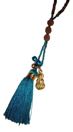 Jewelry - Mala Necklace with Buddha, Bells, and Tassel - Turquoise