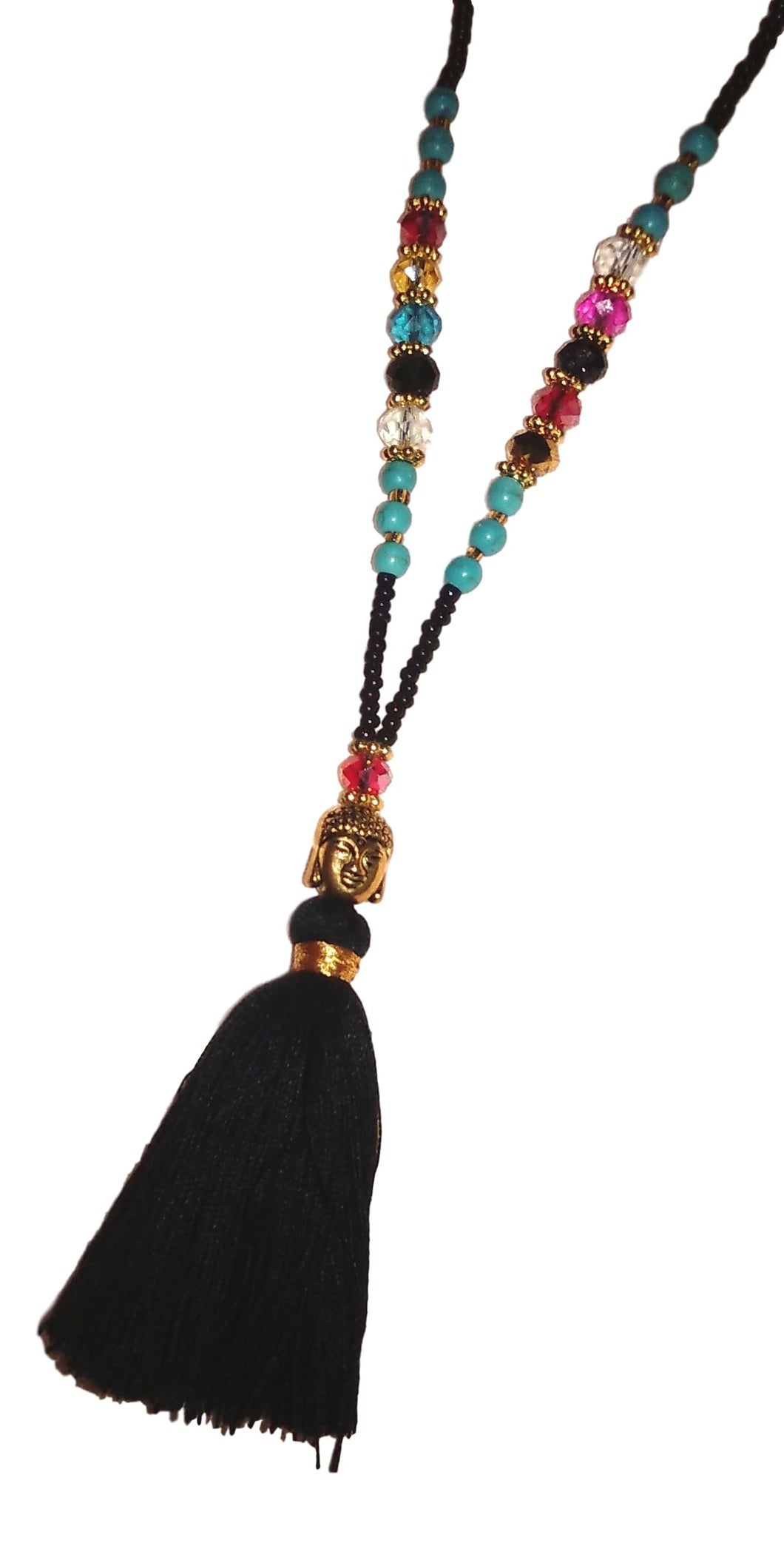 Jewelry - Colorful Mala Necklace with Buddha and small beads - Black - SEPTEMBER PROMO