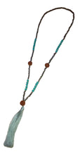 Jewelry - Long Mala Necklace with Turq and Silver Beads and Silver Tassel