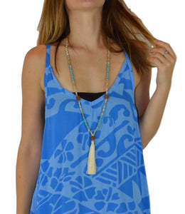 Jewelry - Long Mala Necklace with Turq and Silver Beads and Silver Tassel