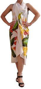 Magic Sarong - Rounded Corners - Handpainted White Tropical Bouquet