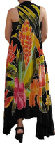 Magic Sarong - Rounded Corners - Handpainted Black Tropical Bouquet