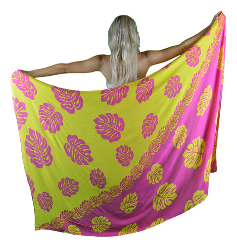 Island Style - Monstera Sarong - Fuchsia / Yellow - Full