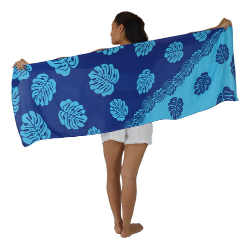 Island Style - Monstera Sarong - Blue / Lt Blue - Half