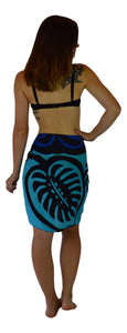 Island Style - Bold Monstera Sarong - Half - Blue / Lt Blue