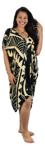 Makena Poncho with coconut buttons - Hawaiian Turtle - Black and Cream