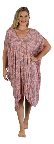 Aloha Royale - Makena Poncho with coconut buttons - Leaf - Pink and Grey