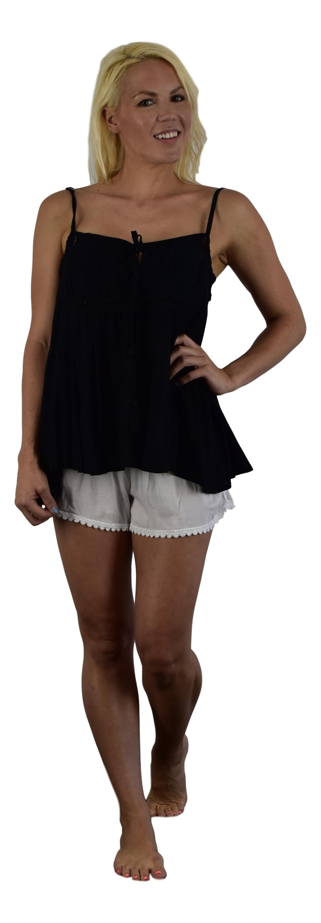 Secret Beach - Paia Top - Black  - Chiffon Rayon with tape and tassels on tie