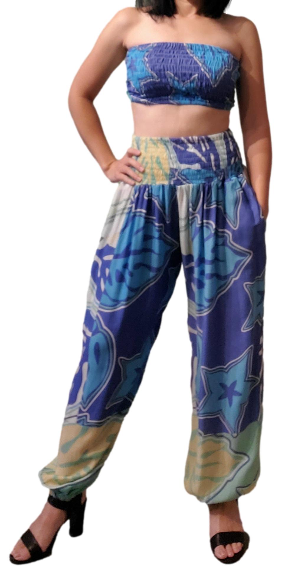 Holoholo - Pant with Bandeau Top  -Monstera Madness - Blue & Green