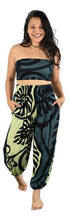 Island Style - Bali Pants With Bandeau Top - Monstera (Black and Grey )
