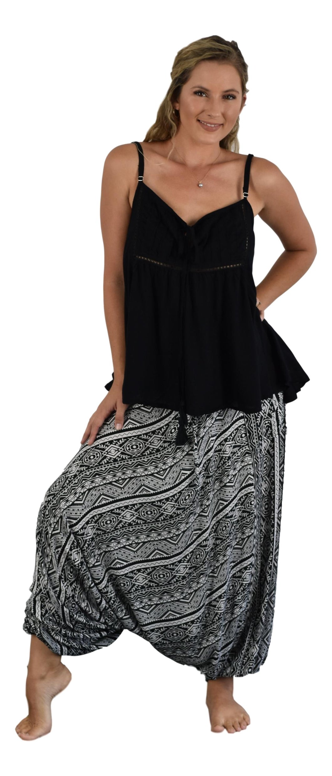 Secret Beach - Waikele Pant - coconut button - Tribal - Black & White