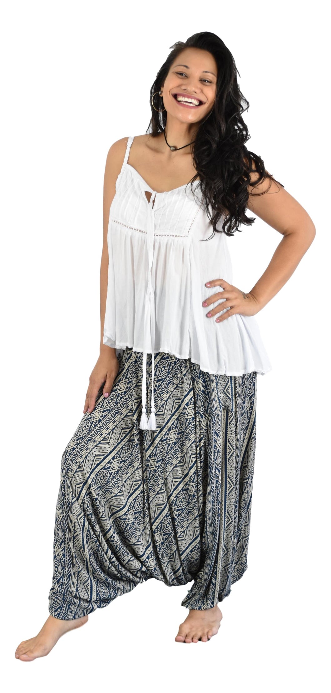 Secret Beach - Waikele Pant  - coconut button - Tribal - Navy & Cream