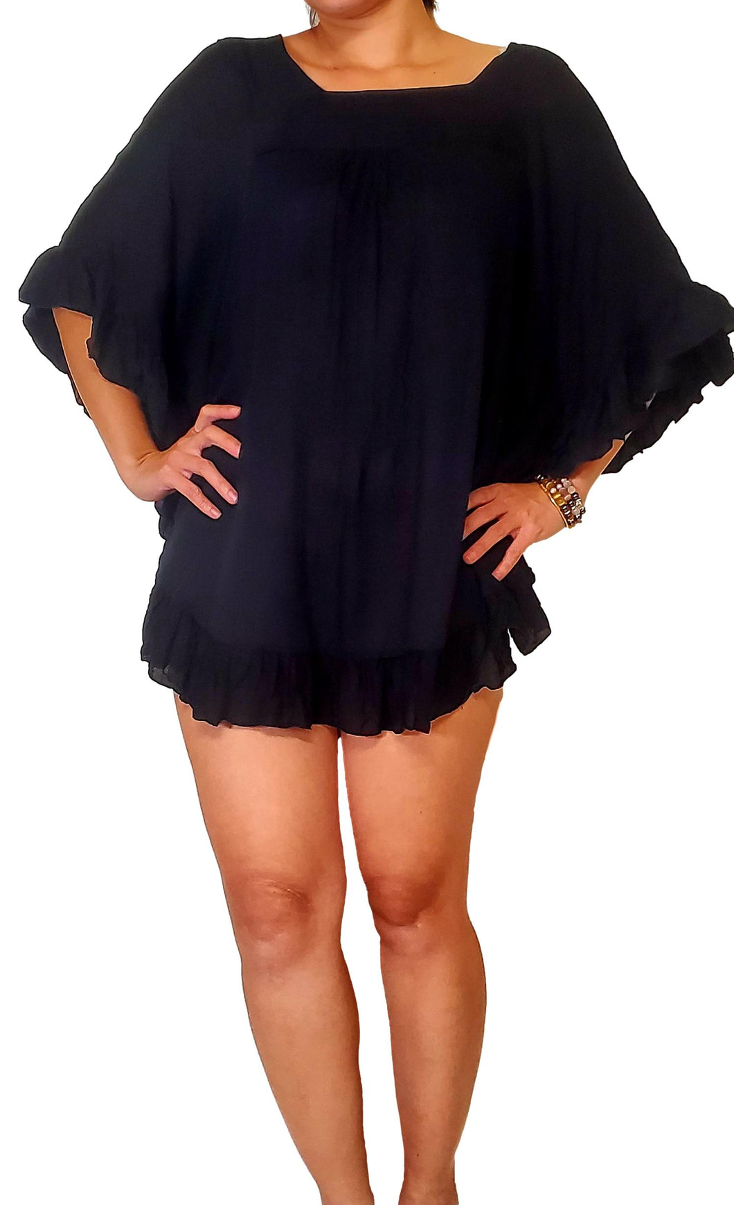 Ruffle Cover-Up - Solid Black