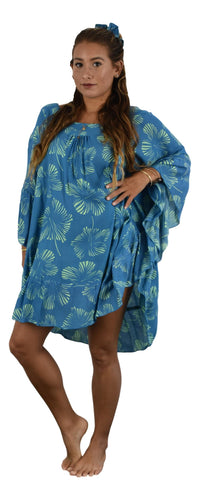 Secret Beach - Ruffle Cover Up - New Hibiscus - Palace Blue and Nile Green